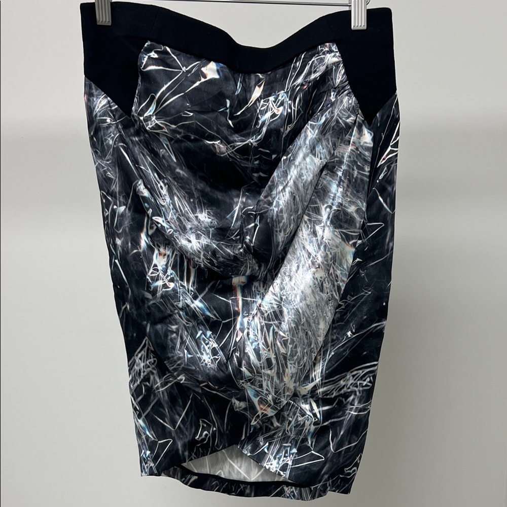 Helmut Lang Silk Abstract Pencil Skirt